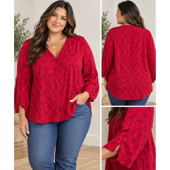 Catherines Tops - Catherines Tunic Top Blouse Women 4X Red Eyeglasses Polka Dot Teacher Novelty